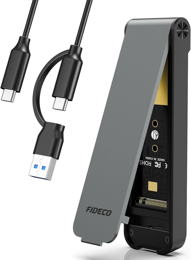 FIDECO M.2 NVMe SSD Enclosure, M.2 NVMe to USB Adapter, USB 3.2 Gen 2 (10Gbps) SSD Reader for M & M+B Key, Sandwich Style Design, Tool-Free Installation, Support UASP and Trim (Grey) - Image 1